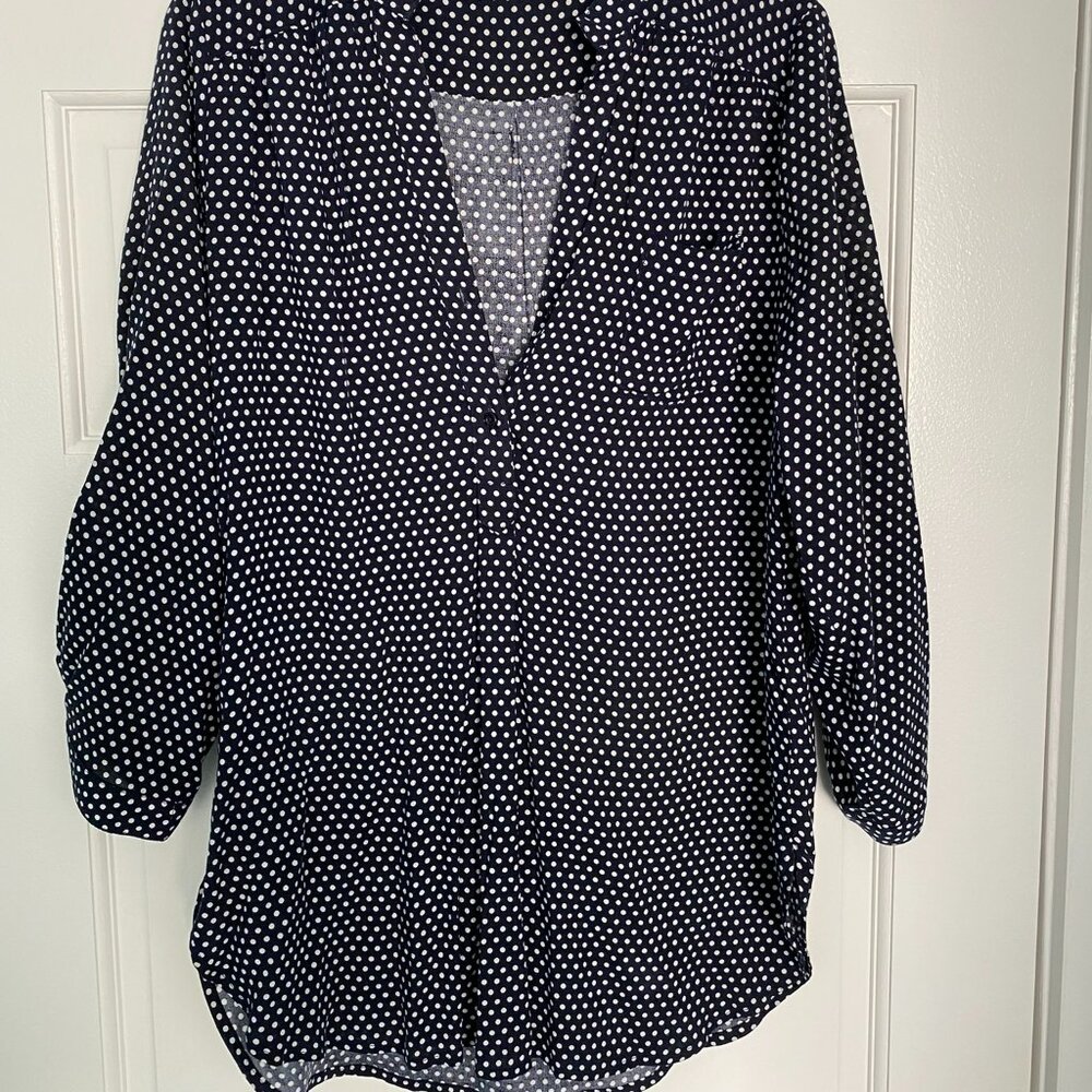 Market & Spruce Womens‎ Polka Dot Dress Shirt Top Blouse Sz L Small